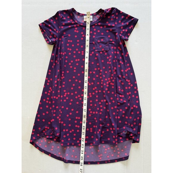 LuLaRoe Scarlett Dress Girls Size 6 Purple with Pink Polka Dot Pattern Short SLV - Picture 5 of 8